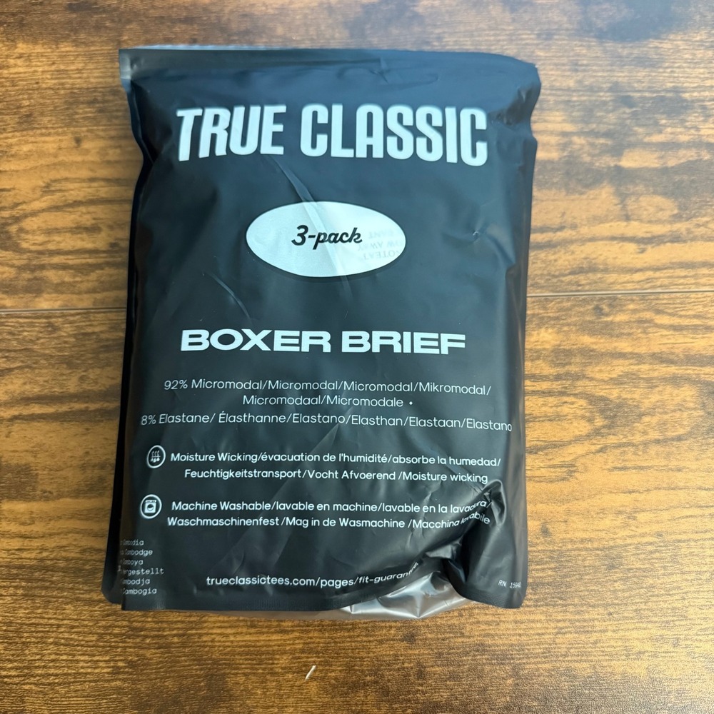 True Classic Mens 3-Pack Boxer Briefs Black Micromodal Stretch Large